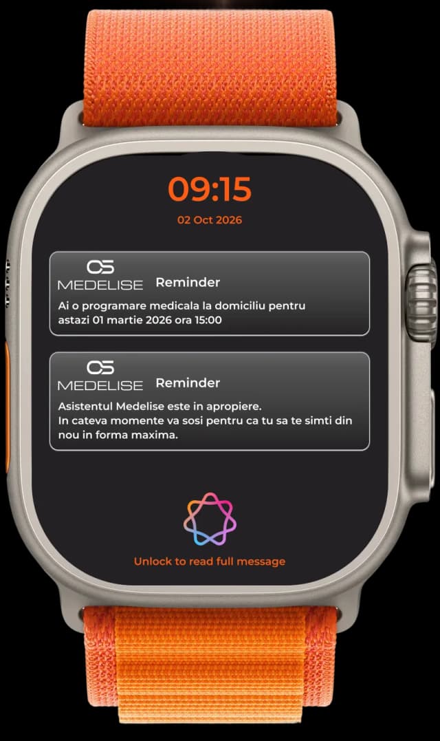Apple Watch Ultra cu aplicația MEDELISE
